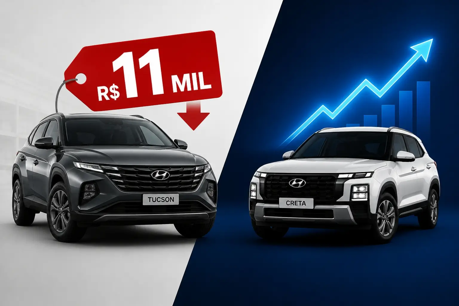 Hyundai oferece desconto de R$ 11 mil no Tucson para limpar estoque enquanto Creta domina as vendas